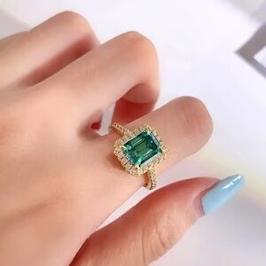 GRA/2CT Cert Shiny/sheer/green Moissanite  24kGD/Sterling Ring WCertificate
